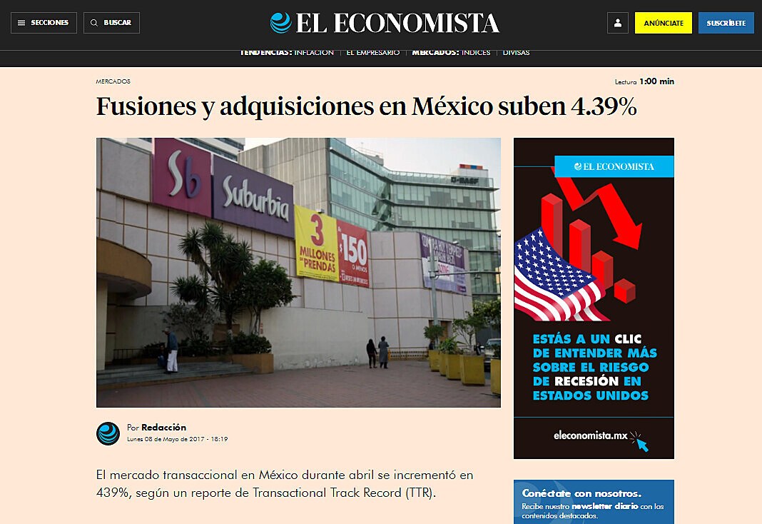 Fusiones y adquisiciones en Mxico suben 4.39%